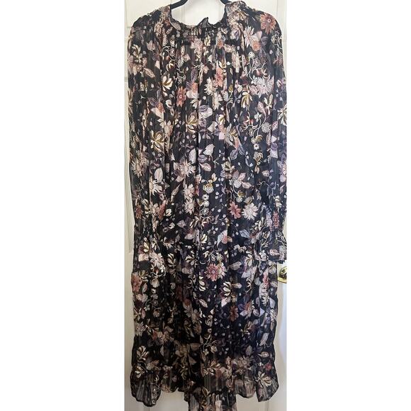 Sabina Musayev Geneva Floral Dress Sheer Metallic Black Sheer Long Sleeve Sz XS - Picture 10 of 15